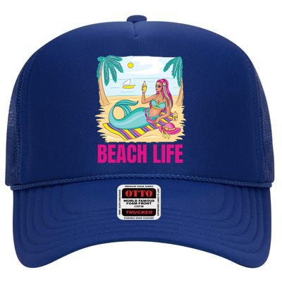 Beach Life Mermaid High Crown Mesh Back Trucker Hat