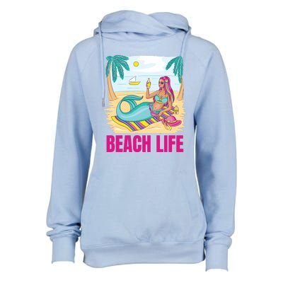 Beach Life Mermaid Womens Funnel Neck Pullover Hood