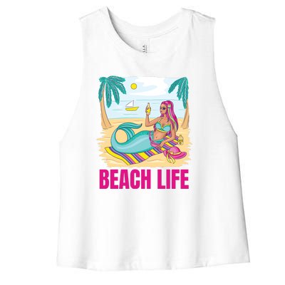 Beach Life Mermaid Women's Racerback Cropped Tank