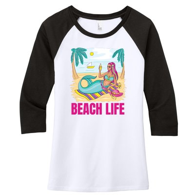 Beach Life Mermaid Women's Tri-Blend 3/4-Sleeve Raglan Shirt