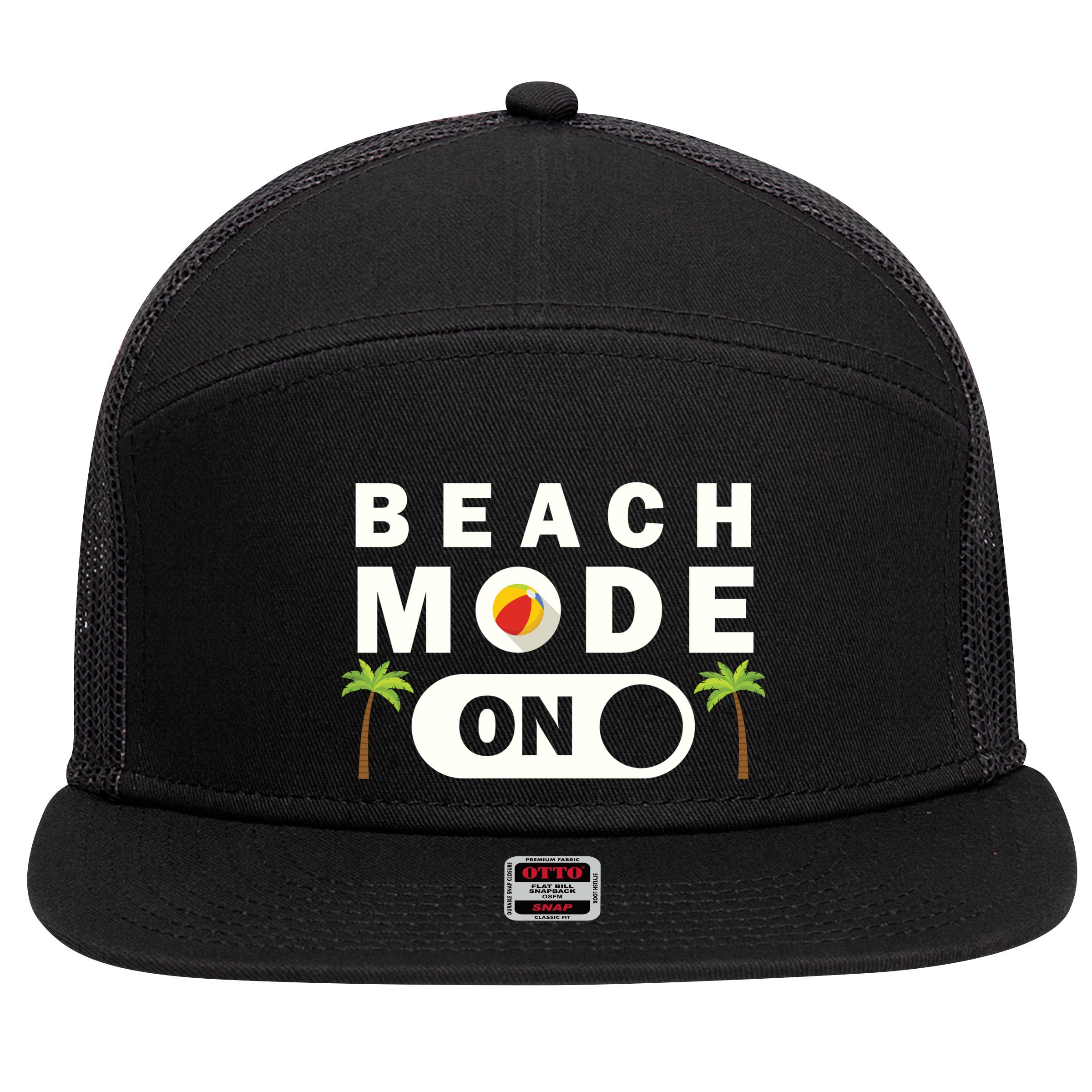 Beach Mode On 7 Panel Mesh Trucker Snapback Hat