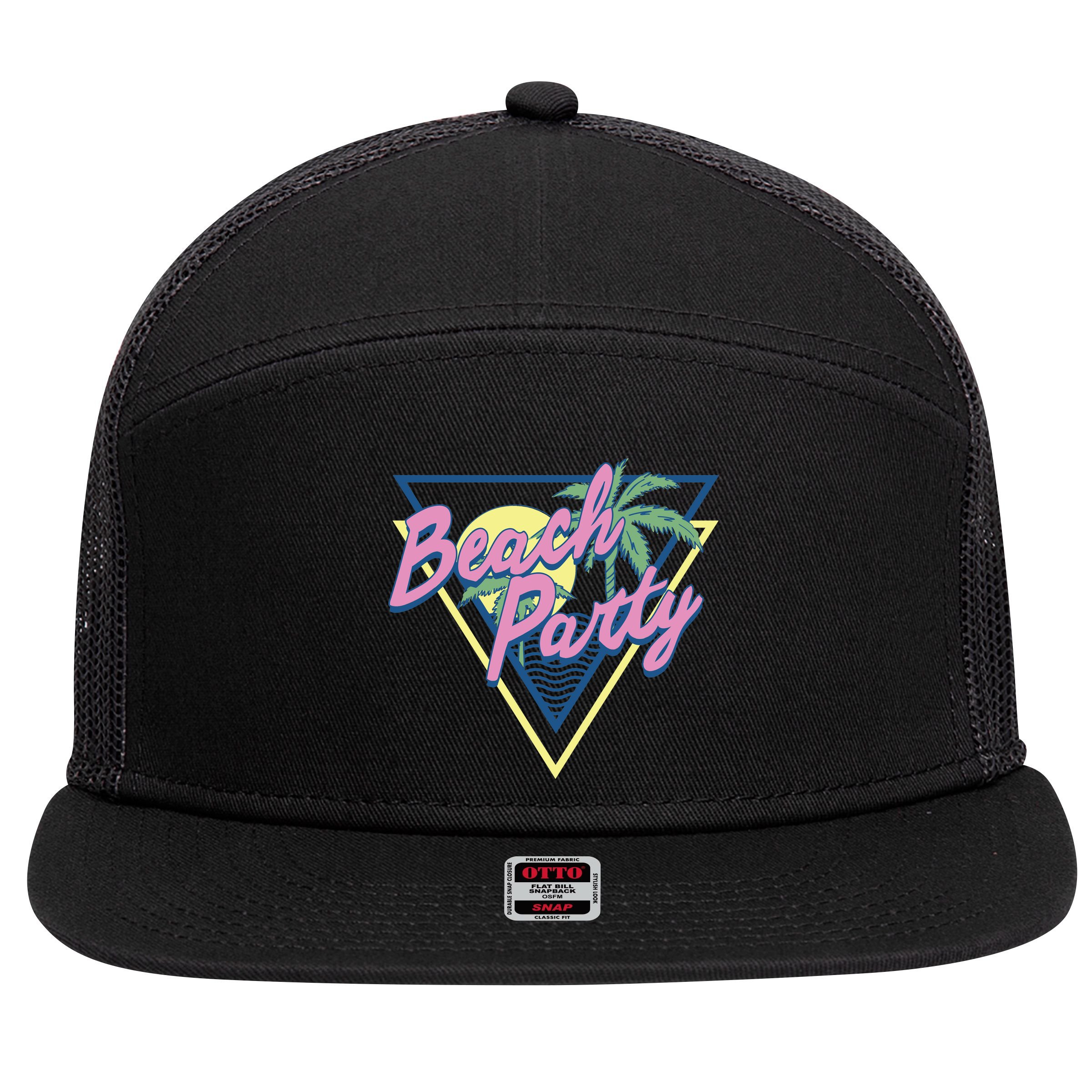 Beach Party Retro Wave Style 7 Panel Mesh Trucker Snapback Hat