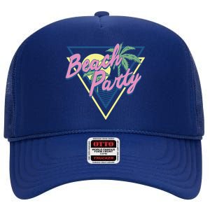 Beach Party Retro Wave Style High Crown Mesh Back Trucker Hat