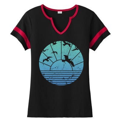 Beach Sunset Seagulls  Ladies Halftime Notch Neck Tee