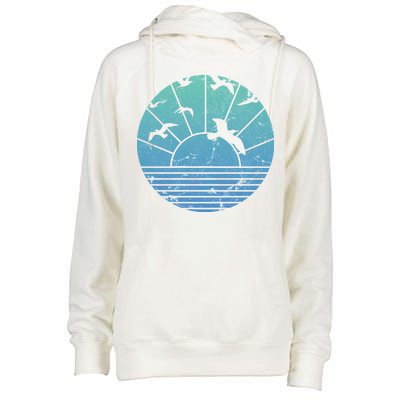 Beach Sunset Seagulls  Womens Funnel Neck Pullover Hood