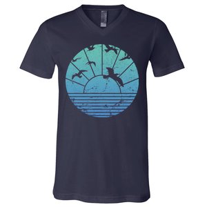 Beach Sunset Seagulls  V-Neck T-Shirt