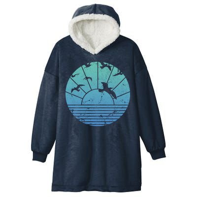 Beach Sunset Seagulls  Hooded Wearable Blanket