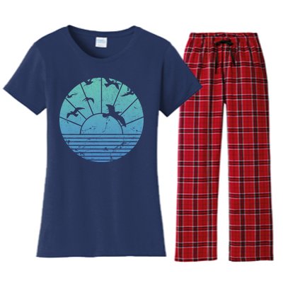 Beach Sunset Seagulls  Women's Flannel Pajama Set