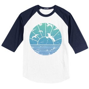 Beach Sunset Seagulls  Baseball Sleeve Shirt