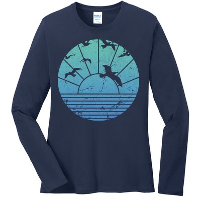 Beach Sunset Seagulls  Ladies Long Sleeve Shirt