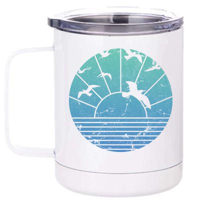 Beach Sunset Seagulls  12 oz Stainless Steel Tumbler Cup