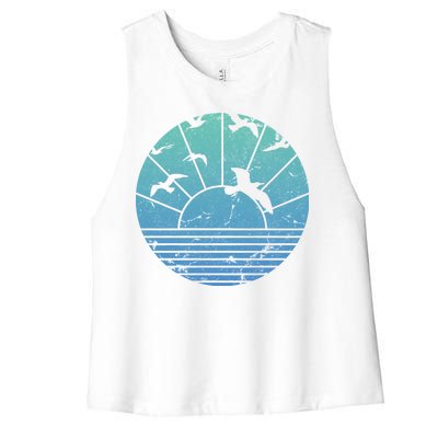 Beach Sunset Seagulls  Women's Racerback Cropped Tank