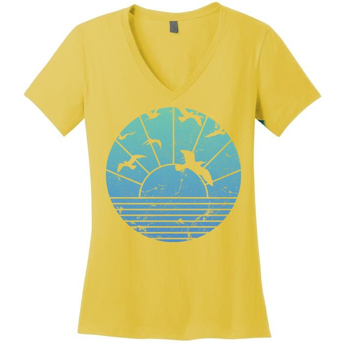 Beach Sunset Seagulls  Women's V-Neck T-Shirt