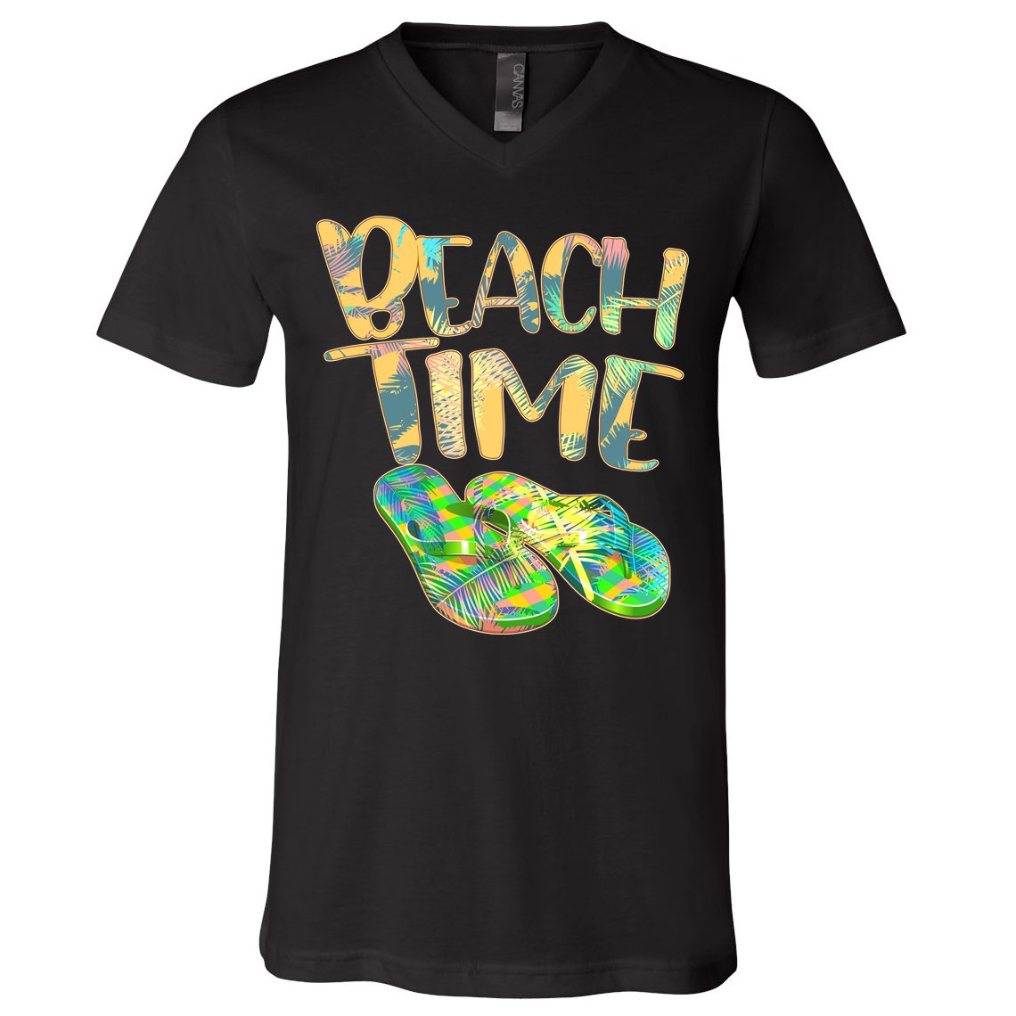 Beach Time Flip Flops Summer Fun V-Neck T-Shirt
