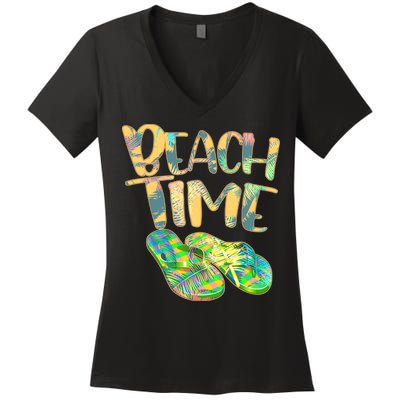 Beach Time Flip Flops Summer Fun Women's V-Neck T-Shirt