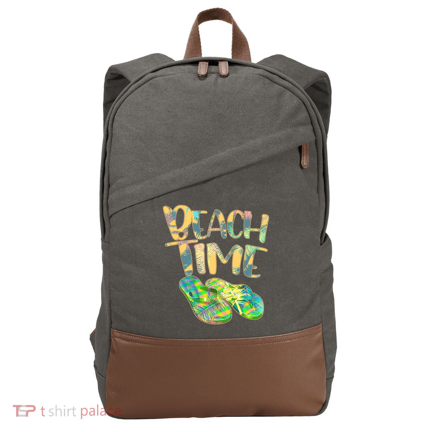 Beach Time Flip Flops Summer Fun Cotton Canvas Backpack
