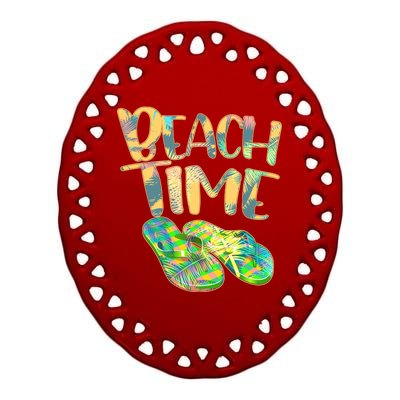 Beach Time Flip Flops Summer Fun Ceramic Oval Ornament