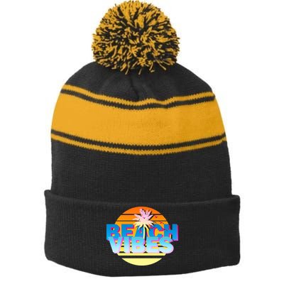 Beach Vibes Stripe Pom Pom Beanie