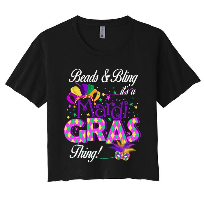 Beads & Bling It's A Mardi Gras Thing Women's Crop Top Tee