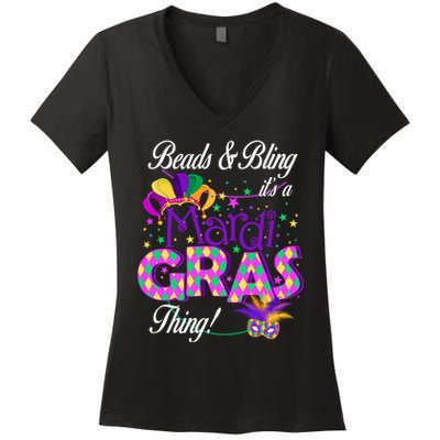 Beads & Bling It's A Mardi Gras Thing Women's V-Neck T-Shirt
