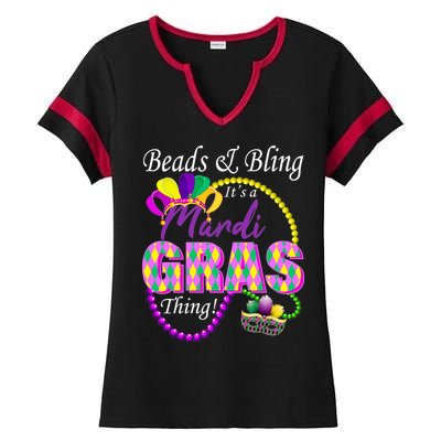 Beads and Bling it's a Mardi Gras Thing Ladies Halftime Notch Neck Tee