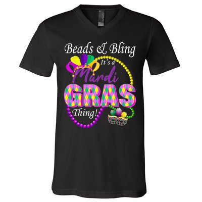 Beads and Bling it's a Mardi Gras Thing V-Neck T-Shirt