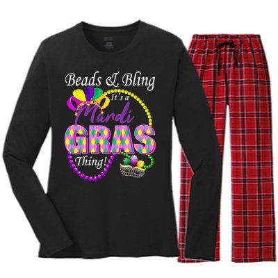 Beads and Bling it's a Mardi Gras Thing Women's Long Sleeve Flannel Pajama Set 