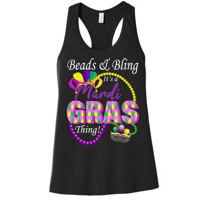 Beads and Bling it's a Mardi Gras Thing Women's Racerback Tank