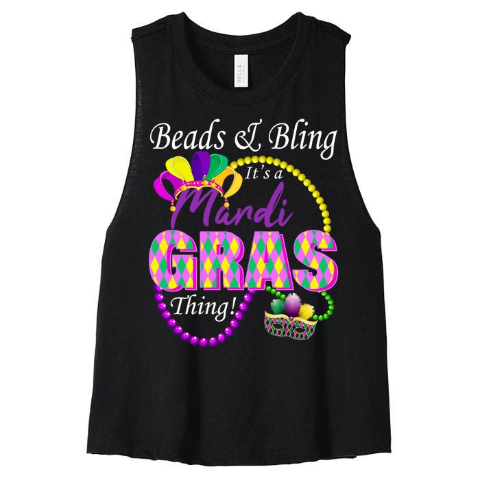 Beads and Bling it's a Mardi Gras Thing Women's Racerback Cropped Tank