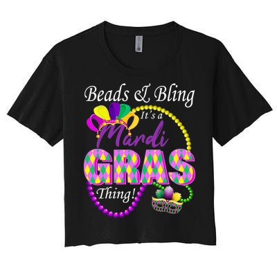 Beads and Bling it's a Mardi Gras Thing Women's Crop Top Tee