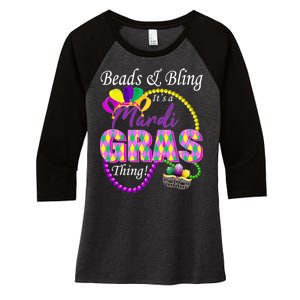 Beads and Bling it's a Mardi Gras Thing Women's Tri-Blend 3/4-Sleeve Raglan Shirt