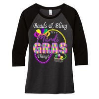 Beads and Bling it's a Mardi Gras Thing Women's Tri-Blend 3/4-Sleeve Raglan Shirt