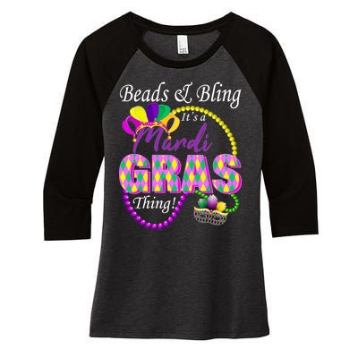 Beads and Bling it's a Mardi Gras Thing Women's Tri-Blend 3/4-Sleeve Raglan Shirt