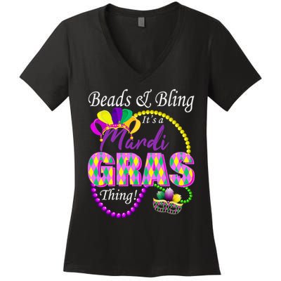 Beads and Bling it's a Mardi Gras Thing Women's V-Neck T-Shirt