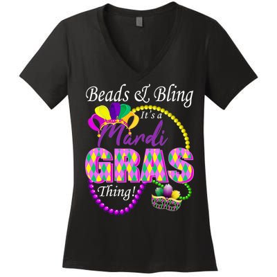 Beads and Bling it's a Mardi Gras Thing Women's V-Neck T-Shirt