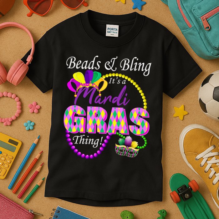 Beads and Bling it's a Mardi Gras Thing Kids T-Shirt