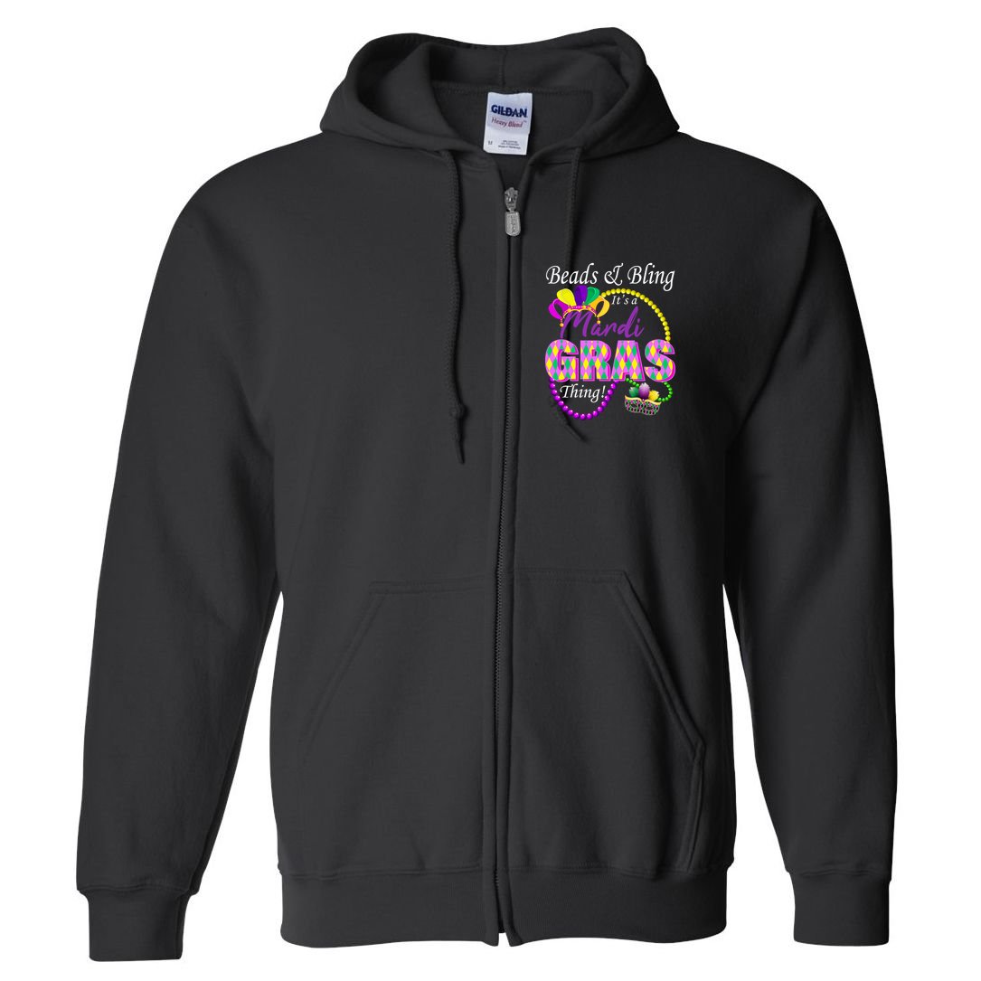 Beads and Bling it's a Mardi Gras Thing Full Zip Hoodie