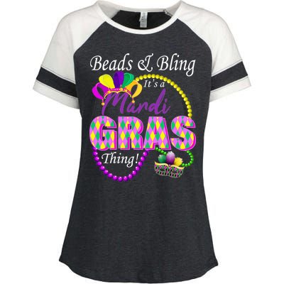 Beads and Bling it's a Mardi Gras Thing Enza Ladies Jersey Colorblock Tee