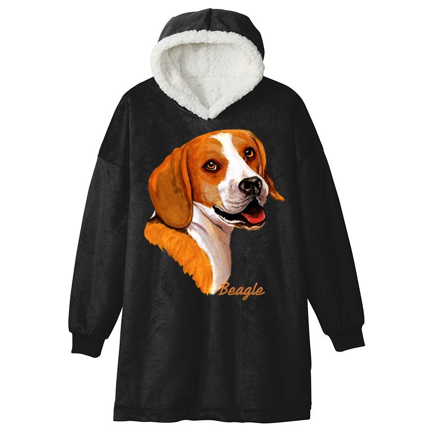 Beagle Dog Signature Portrait Hooded Wearable Blanket