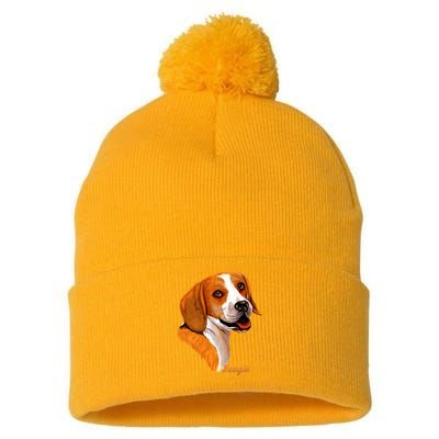 Beagle Dog Signature Portrait Pom Pom 12in Knit Beanie