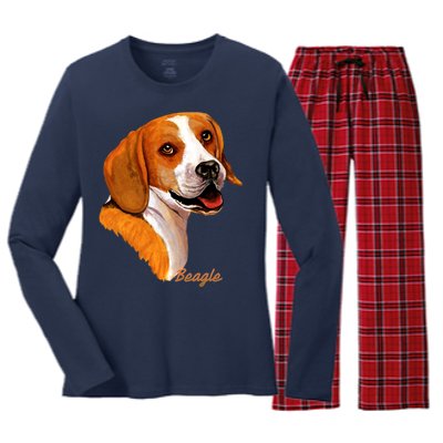 Beagle Dog Signature Portrait Women's Long Sleeve Flannel Pajama Set 