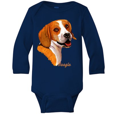 Beagle Dog Signature Portrait Baby Long Sleeve Bodysuit