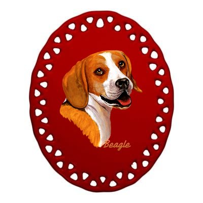 Beagle Dog Signature Portrait Ceramic Oval Ornament