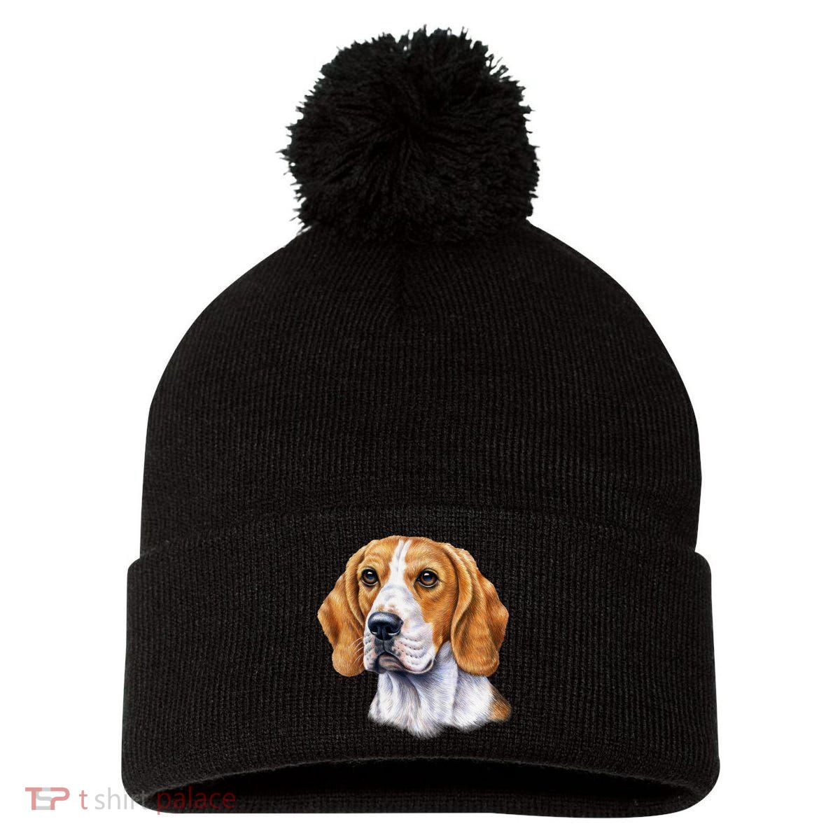 Beagle Face Pom Pom 12in Knit Beanie
