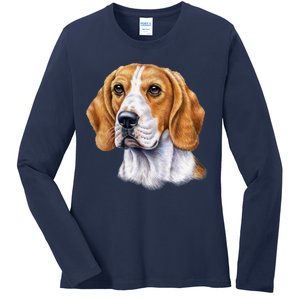 Beagle Face Ladies Long Sleeve Shirt