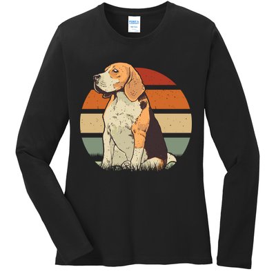 Beagle Retro Sunset Ladies Long Sleeve Shirt
