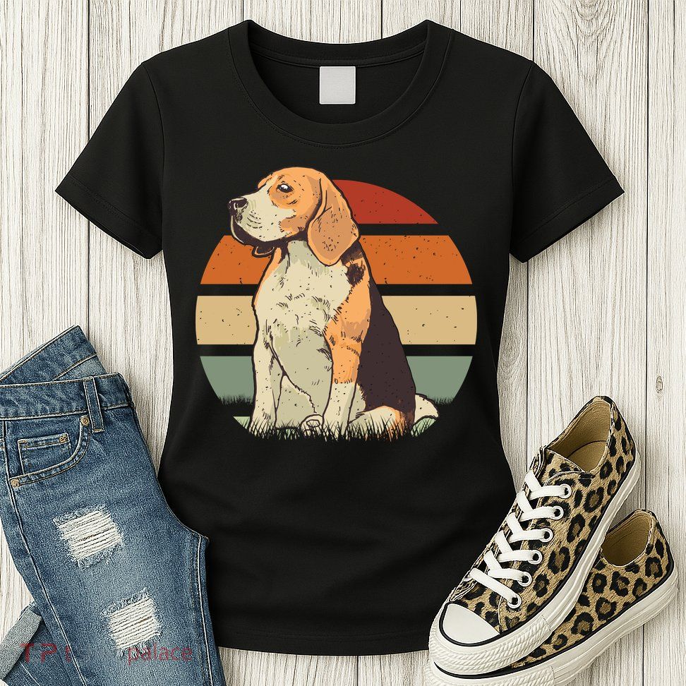 Beagle Retro Sunset Womens T-Shirt