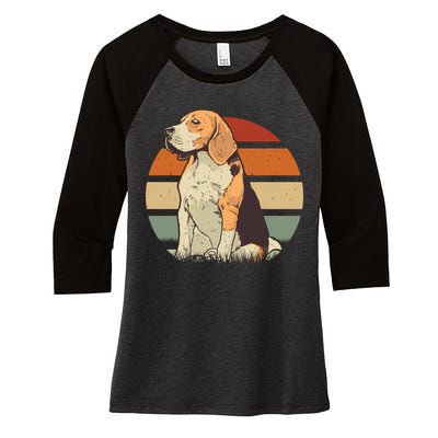 Beagle Retro Sunset Women's Tri-Blend 3/4-Sleeve Raglan Shirt