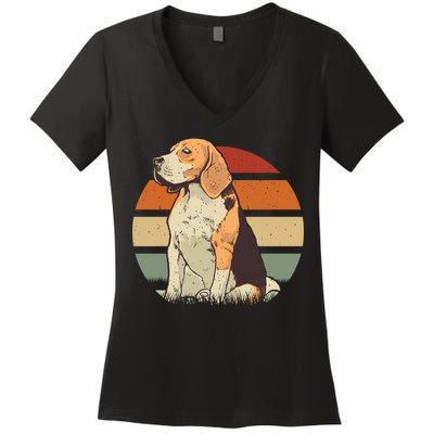 Beagle Retro Sunset Women's V-Neck T-Shirt