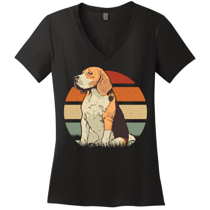 Beagle Retro Sunset Women's V-Neck T-Shirt